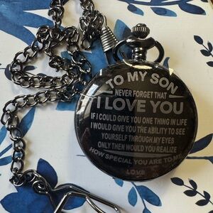 Engraved Pocket Watch with Chain